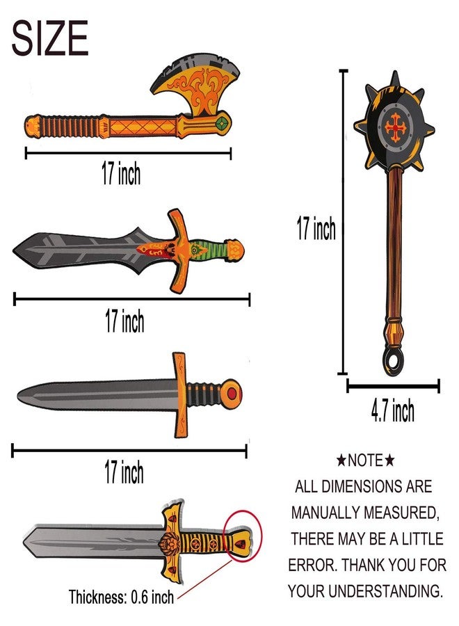 MLcnleS Foam Swords Weapons Toy for Boys - 17 inch Foam Sword Axe Hammer 5 Pack Set - Kids Ninja Toy Pretend Playset for Boys & Girls Present - Image 3